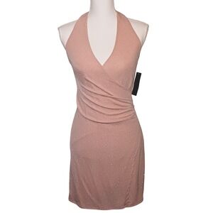 NWT City Studio Blush Glitter Ruched Halter Neck Party Dress‎ Juniors Size 7